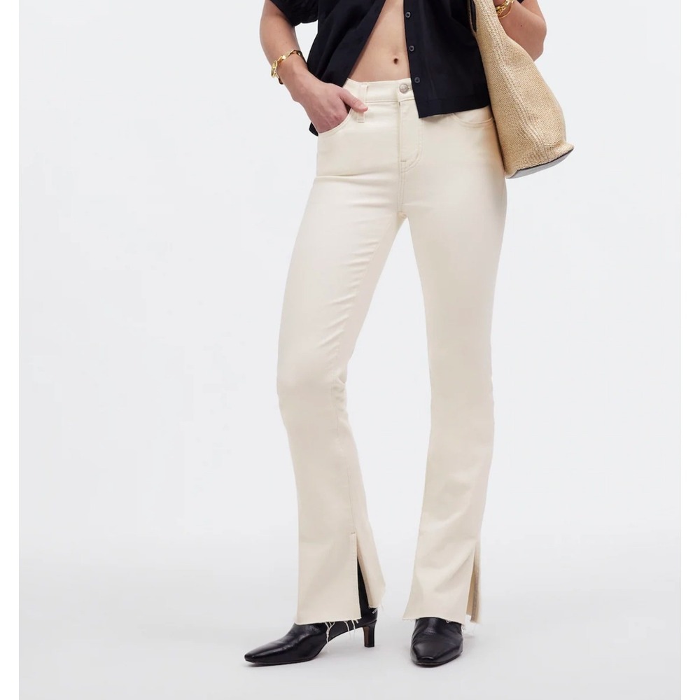 Madewell Kick Out Full Length Jeans Cream Size 24 High‎ Rise Split Hem